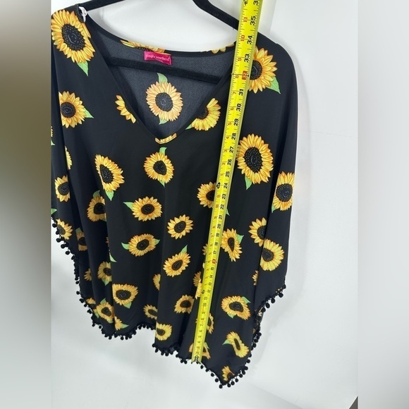 Simply Southern Sunflower Floral Swim Coverup Beach Poncho Pom Pom Trim One Size - Picture 6 of 8